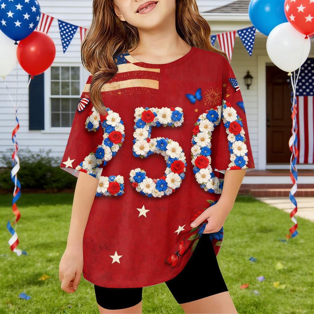Kids Independence Day Print Round Neck Short Sleeve Casual T-shirt