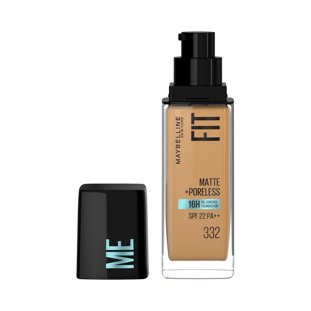 Maybelline New York Fit Me Matte + Poreless Liquid Foundation 30ml SPF 22 Oil Control for Normal Oily Skin 332 Golden Caramel