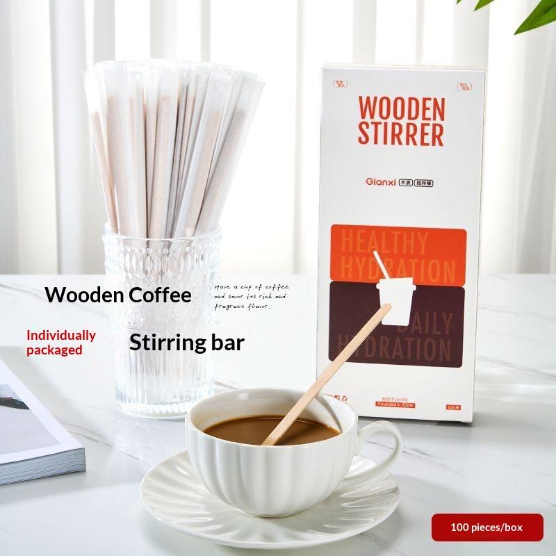 Gianxi Wooden Coffee Stirrer  Disposable Independent Packaging  Coffee Stirrer 19cm Long Handle Hot Tea Drinking Wooden Stick