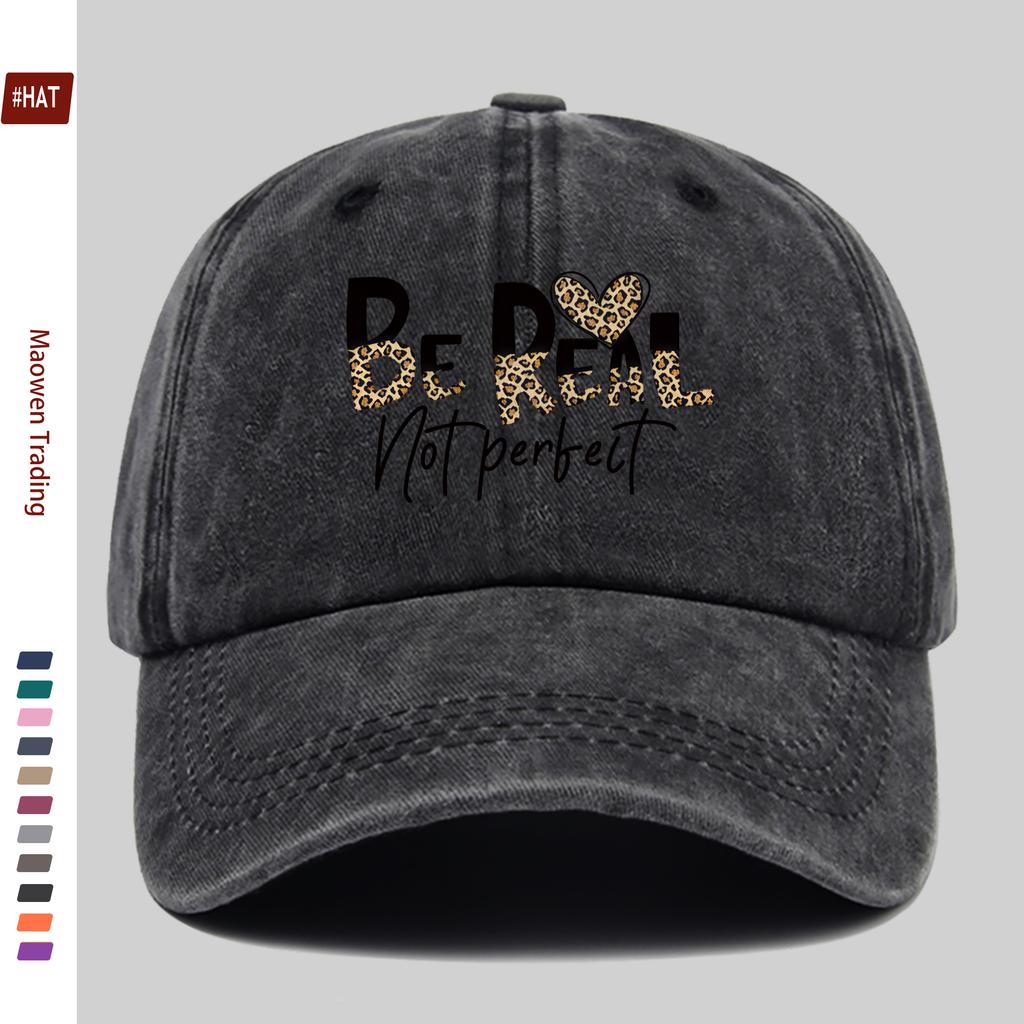 Pc Be Real Not Perfect Leopard Print Letter Pattern Baseball Cap Home Leisure Decor Hat Cartoon Character Printed Papa Cap