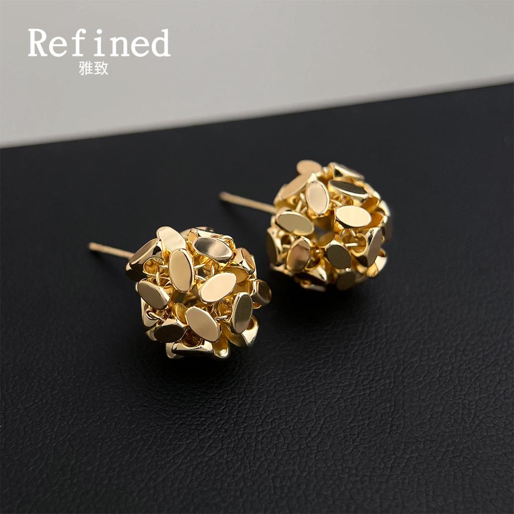 Flash irregular small circle stud earrings hand-woven broken silver three-dimensional earrings