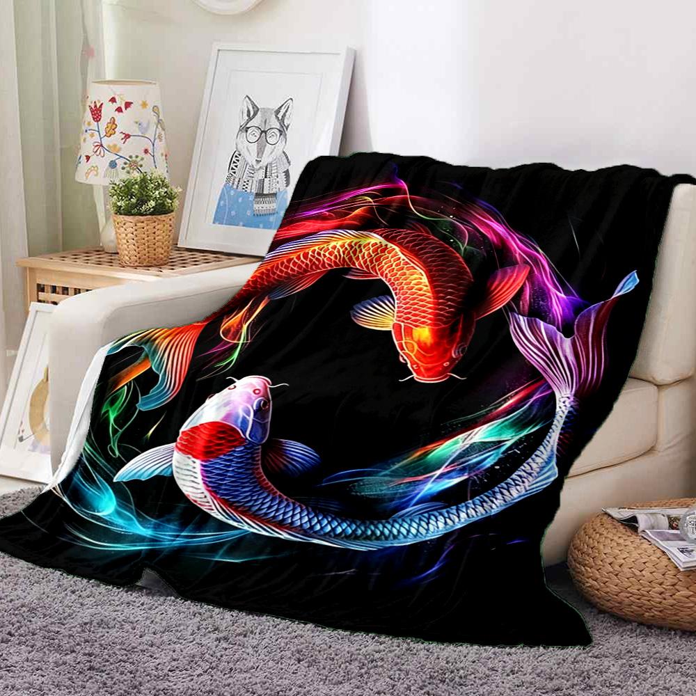 Koi Fish Flannel Blanket Throw Blanket Soft Warm Sofa Bed Camping home Decor Unique Christmas Gift C9261595