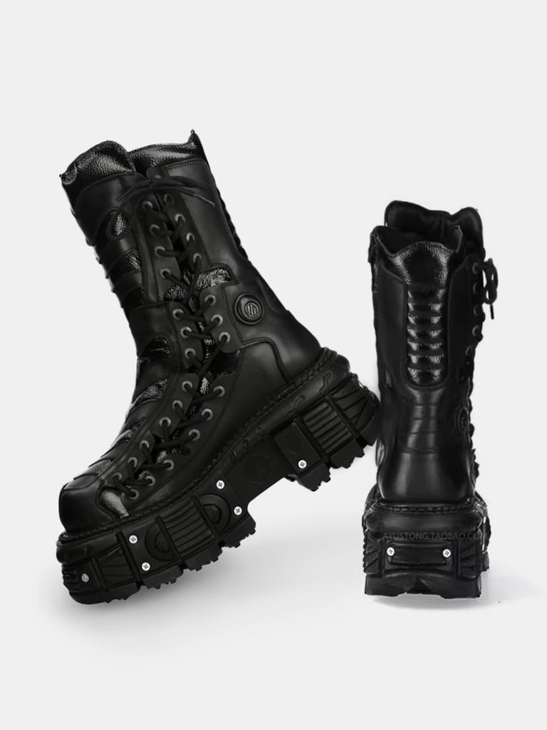 Fashion 2024 All-Matching Women's Special-Interest Design Lace Up Knight Female Dark Punk Metal Muffin Platform Ankle Boots Men