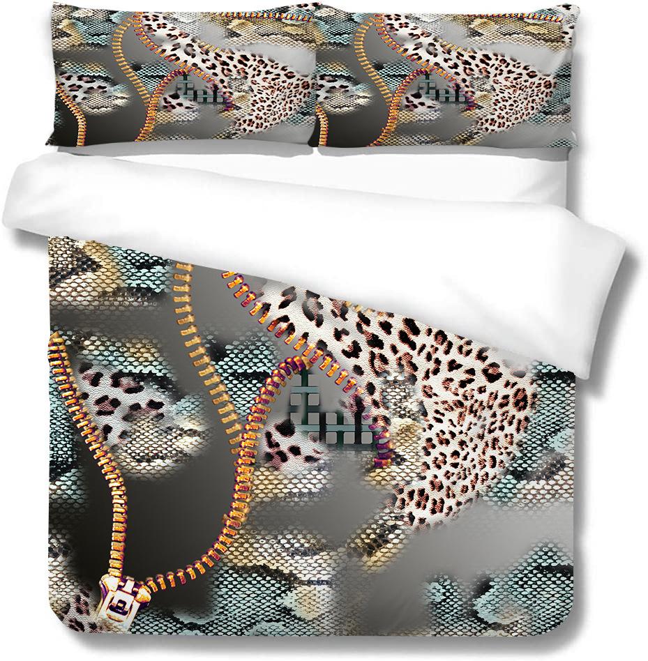Polyester Quilt Cover Pillowcase Two Or Three-Piece Set 3D Digital Printing Leopard Print Series