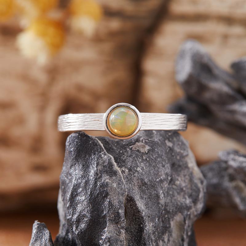 Natural Gemstone Jasper Nanhong Garnet Opal Turquoise Ring Women'S S925 Sterling Silver Inlaid Treasure Minimalist Index Finger Ring