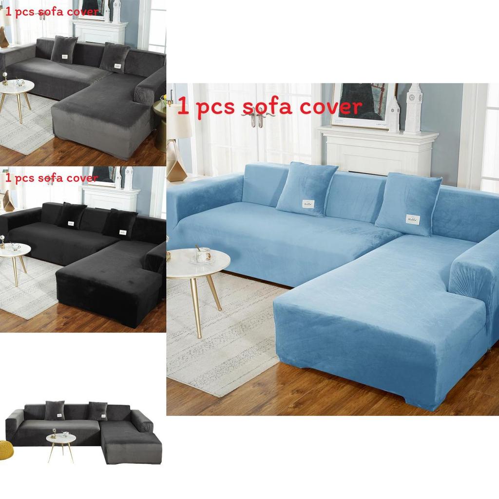 Simple Solid Color Plush Surface Sofa Protection Cover With Anti Slip Strip For Living Room Use