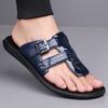 Men Black Leather Slippers Simple Flats Summer White Flip Flops Outdoor Sandals Blue Open Toe Beach Shoes Plus Size