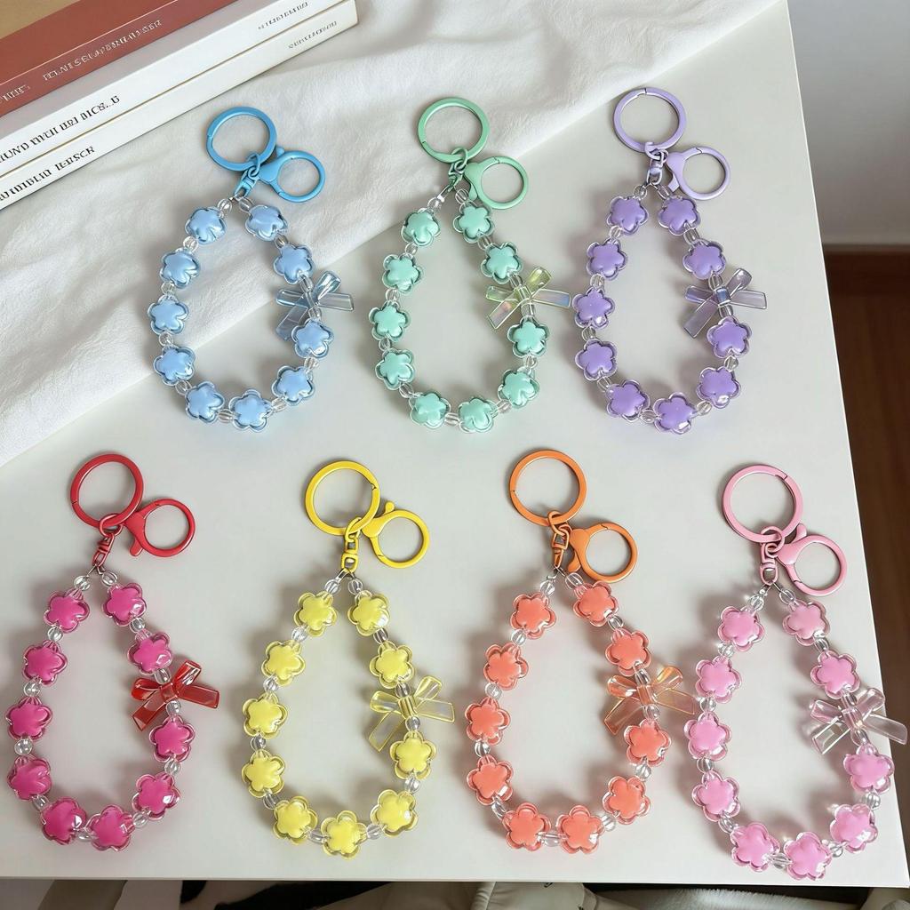 Acrylic Flower Beaded Phone Strap Keychain & Bag Accessory