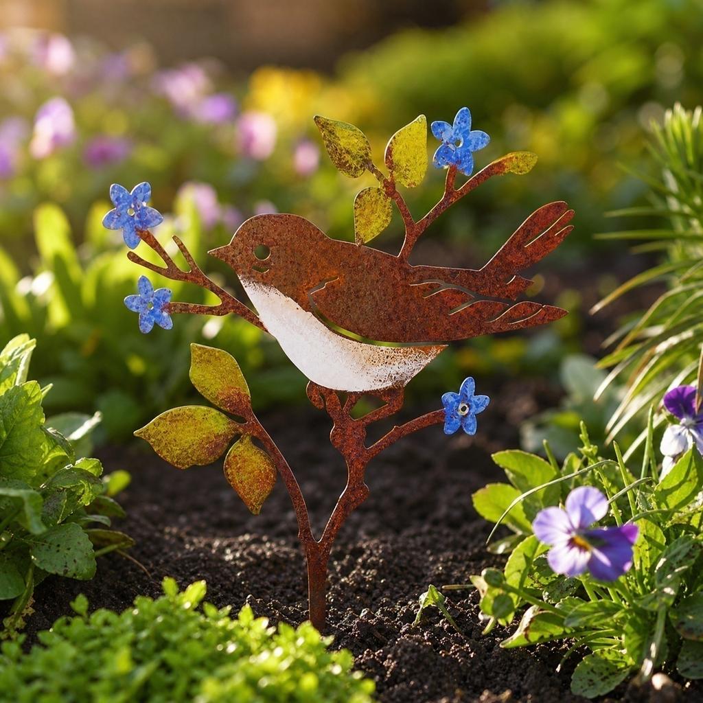 Metal Bird Garden Stake Outdoor Decorative Iron Art Animal Silhouette Sculpture Yard Lawn Ornament Creative Nature Inspired Design