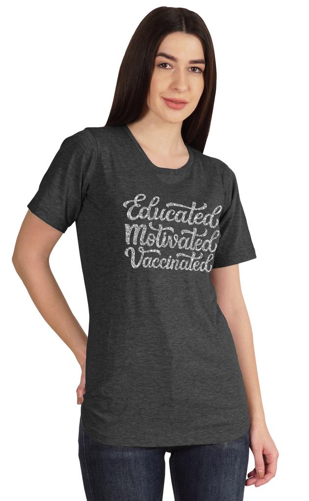 Inkmeso Educated Motivated Vaccinated Funny Pro-Vaccine T-shirt Tops For