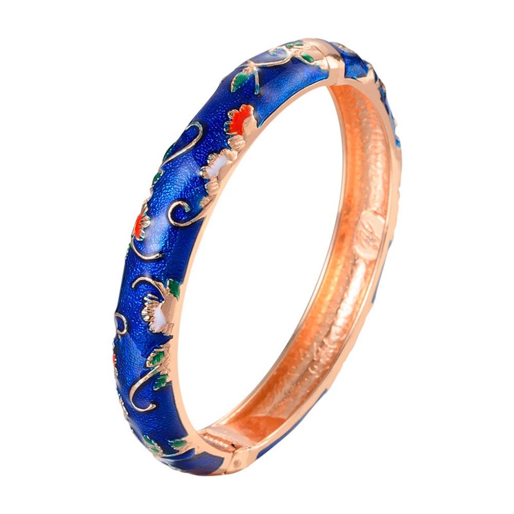 Traditional Vintage Cloisonne Bangle Open Hollow Out Flower Bangle Women's Hand Bracelet  Woman