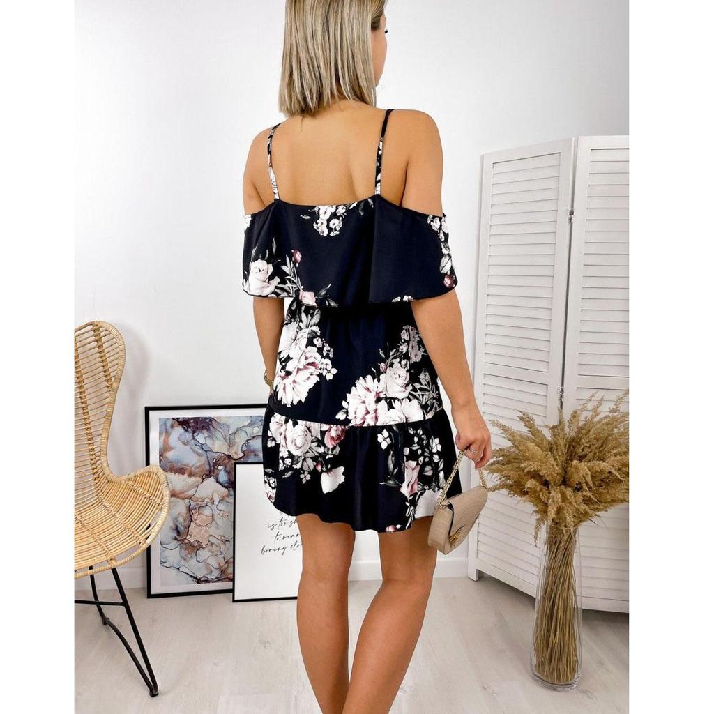 Woman Sexy Spaghetti Strap Off Shoulder Floral Print Mini Dress 2021 Summer Casual  Ruffles Dresses – buy the best products in the Ayzeze online store