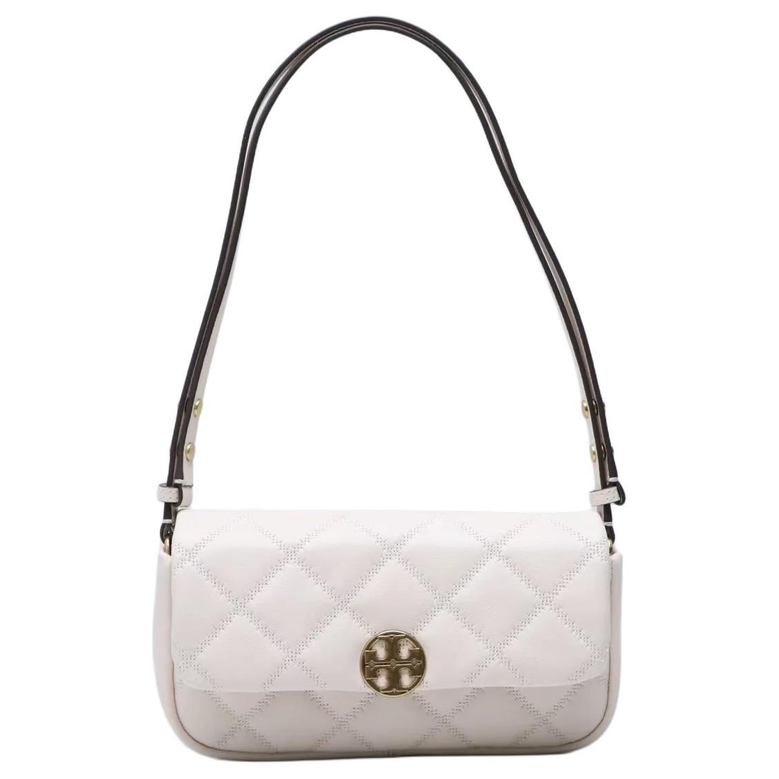 

Tory Burch Metal Micro Logo Diamond Pattern Lambskin Crossbody Shoulder Bag Women bags White 158137-100 Basic Set (Bag+Dust Bag)