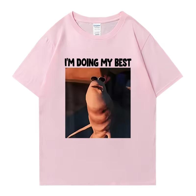 Funny I'm Doing My Best The Worm Meme Oversized T-shirt Men Women 100% Cotton Short Sleeve T-shirts Unisex Crew Neck Tops