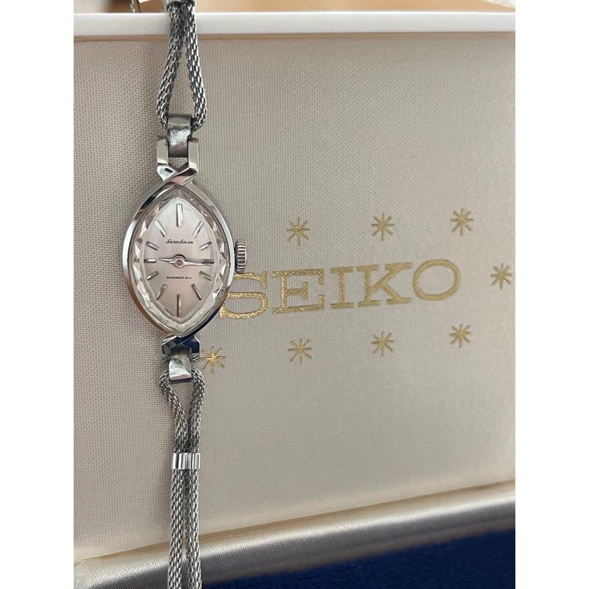 SEIKO solar cut glass antique 21 stone white gold plate manual winding watch