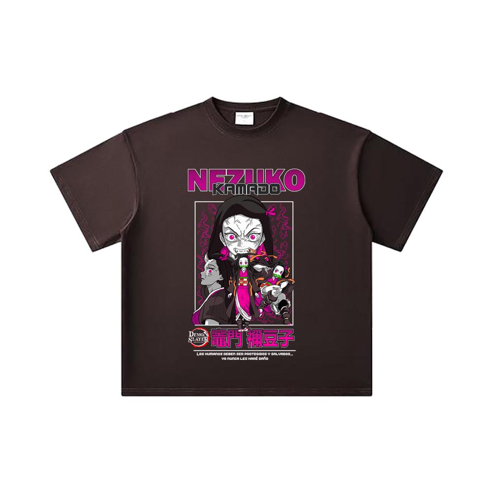 260 GSM Double Yarn 32 Count 100% Cotton Demon Slayer V55 Nezuko Print Unisex Heavy Cotton T Shirt