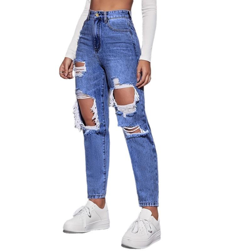 Summer Straight Women's Jeans High-waisted Skinny Ripped Jeans