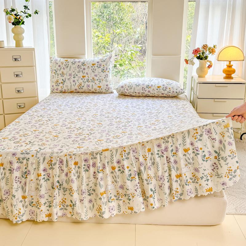 

1Pc Flower Printed Bed Skirt Singlequeenking Brushed Bed Skirt featuring Ruffle Plant Style Bed Sheet Skirt Skinfriendly Single120x200cm1pc
