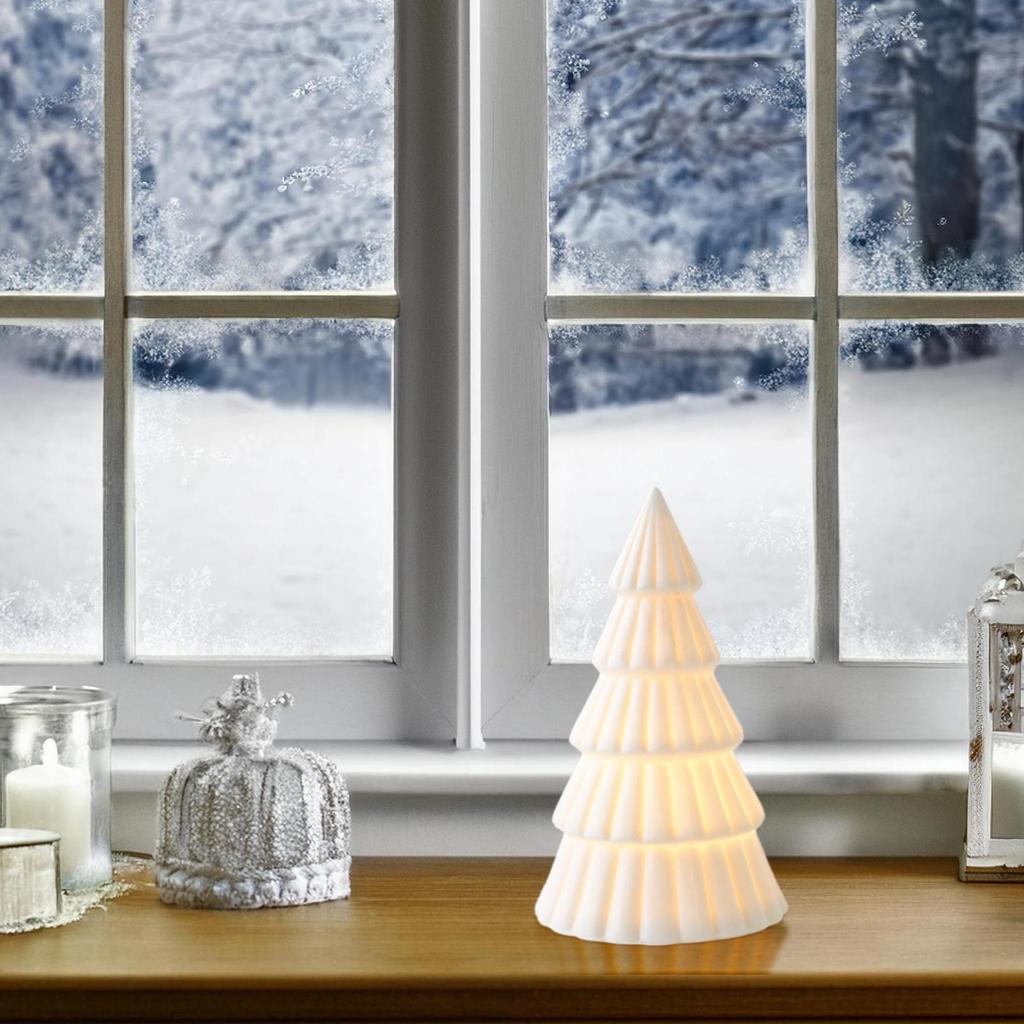 Ceramic Tree LED Christmas Decor Table Centerpieces Lighted Winter White Desktop Decoration For Shelf Desk Counter Living Room