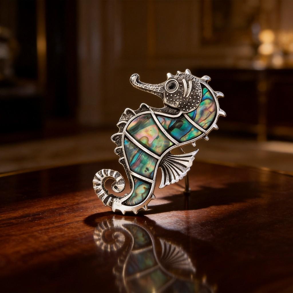 Sea Horse Animal Brooch Pendant With Shell Necklace For Women