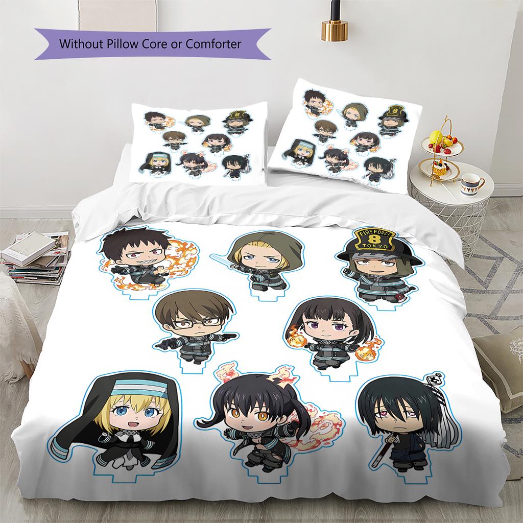 Fire Force Pattern Bedding,Quilt Set Quilt Cover Pillowcase Home Birthday Gift (1 * duvet cover + 2 * pillowcase, without core)