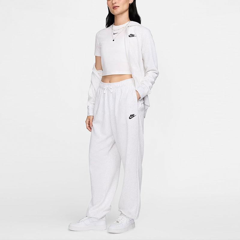 Nike Sportswear Club Fleece Solid Color Drawstring Mid-Rise Loose Knit Sweatpants Women Bottoms White DQ5800-051