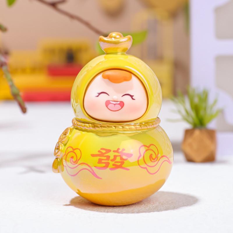 Cute Little Fuxi Gourd Figurines, Office Desk Decoration Gifts, Electroplated Dolls, Temples