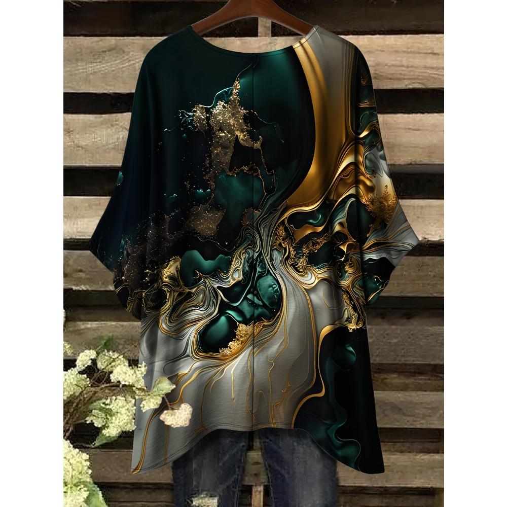 Summer new elegant vacation style large size casual irregular hem crew neck T-shirt