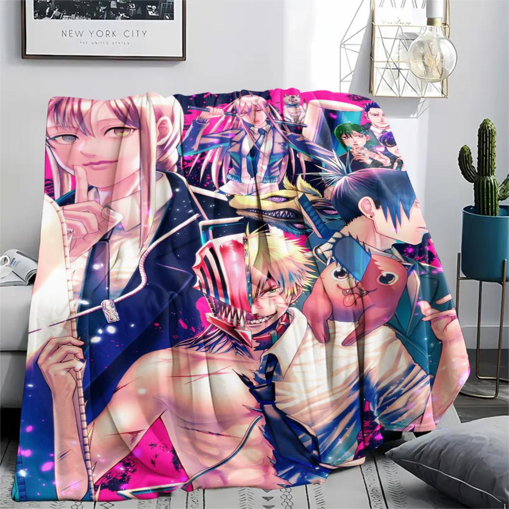 1Pc Chainsaw Man Print Flannel Blanket, High quality Comfortable for All Seasons, Home Decor, Warmth and Comfort, Perfect for Christmas Gifts