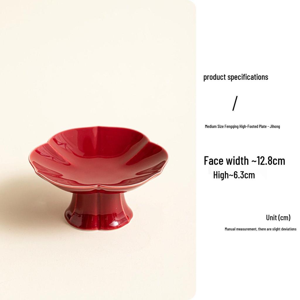 Red Ceramic Dessert Plate: Retro Chinese Pastry & Fruit Display Dish