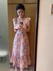 Seaside vacation temperament dress summer French gentle and chic small flying sleeves floral fairy long dress waist and thin