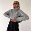 Autumn Winter Vintage Loose Long Sleeve Top Solid Color Pullover Knitwear Stand Collar Sweater