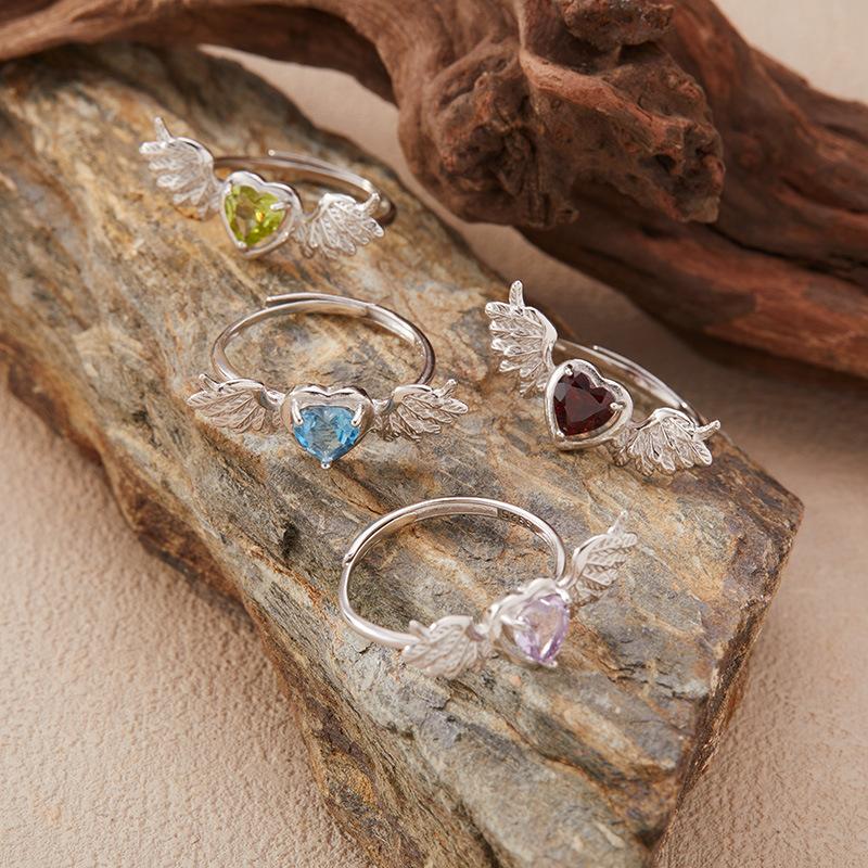 Natural Citrine Topaz Garnet Peridot Ring Women'S S925 Silver Colored Treasure Open Ring