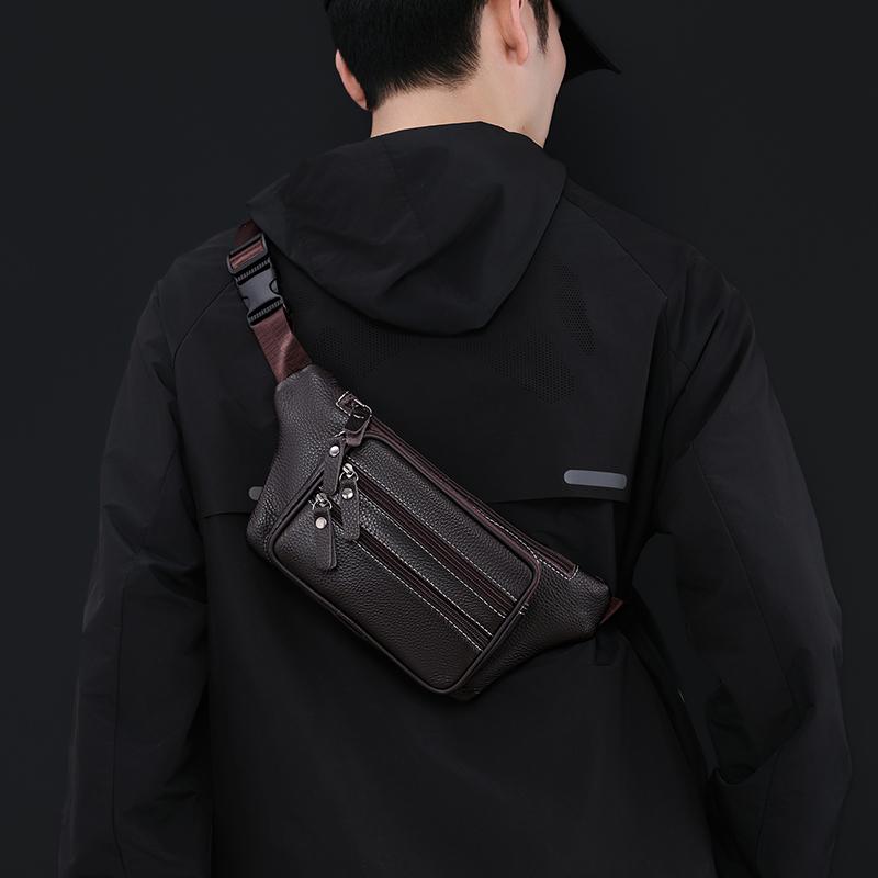 Crossbody Bag Men's Multi-Layer PU Shoulder Bag Business Chest Bag Commuter Waist Bag