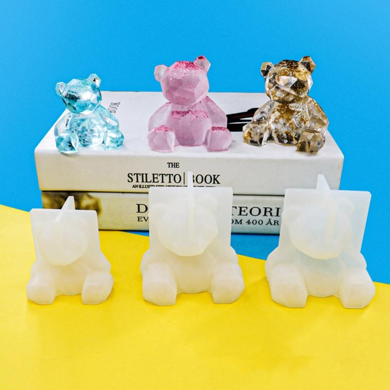 3D Geometry Little Bear Candle Decorative Ornament Silicone Mold Suitable for Epoxy Diy Crafts Jewelry Making Home Decor