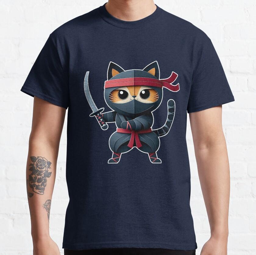 

Ninja Cat ginger cat ninja kids kid ninja pickledjo cute samurai cat funny TShirt 100 cotton printed plus size mens clothing 4XL