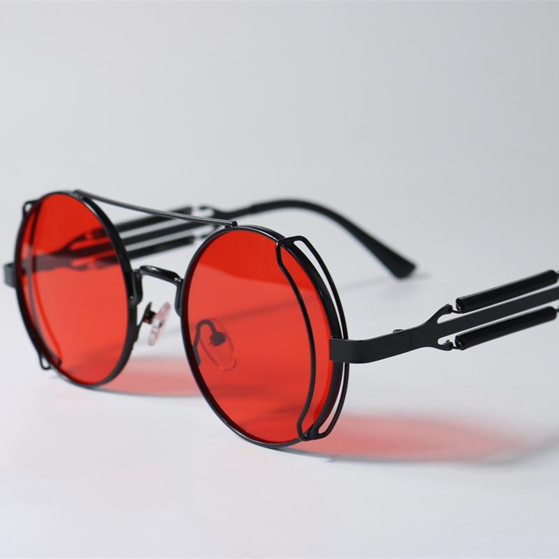 Vintage Steampunk Red Sunglasses Men Round Punk Alloy Metal Retro Sun Glasses Small Lens Women 2023 Goggles Gothic Style Shades