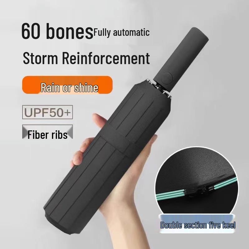 60-Bone Fully Automatic Sun & Rain Umbrella: Dual-Use, Sun Protection, Anti-UV, Large Men's Folding Umbrella