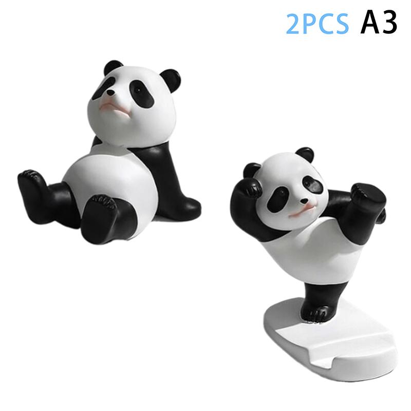 Panda Phone Holder Panda Figurines For Universal Cell Mobile Phone Stand Holder Resin Sculpture Statue Home Office Desk Decor