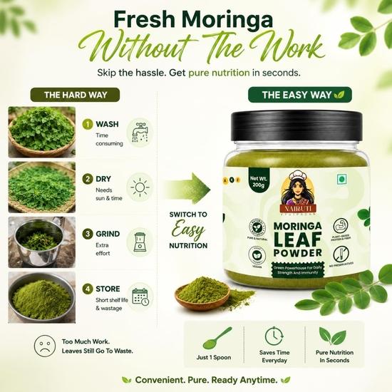 Moringa Leaf Powder 200g | 100% Pure Sahjan Superfood — Immunity, Iron & Calcium Rich • Preservative-Free • Farm-Sourced