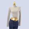 High-Grade Knit Women Half-high Collar Base Inner wear Spring and Autumn Twist Sweater Slim fit Sunken Stripe High Waist Short