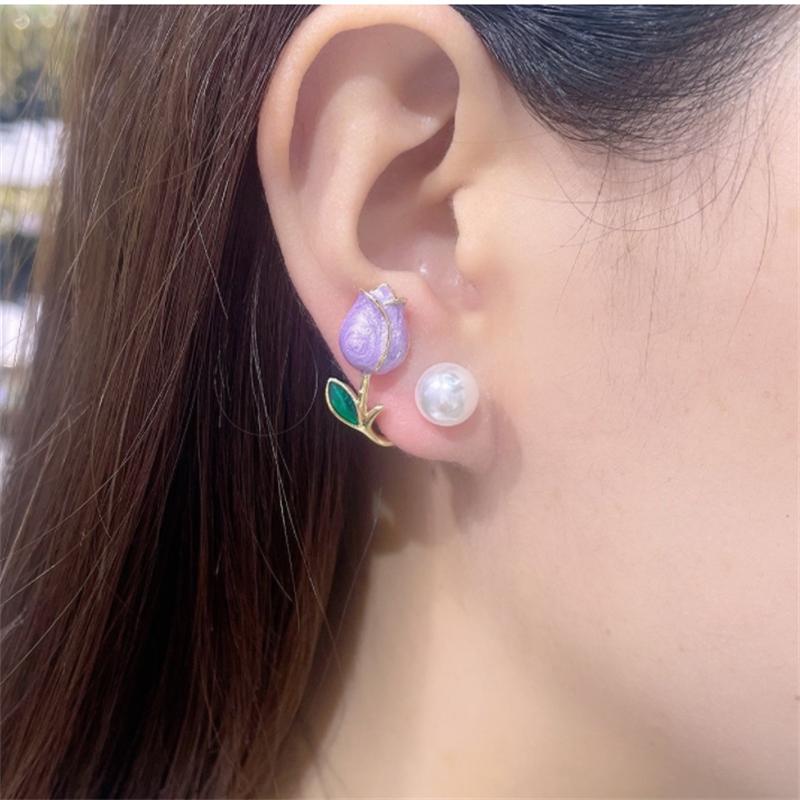 Fashion Korean enamel  Tulip ear stud Earrings  for Women Girl Gift Jewelry Wholesale