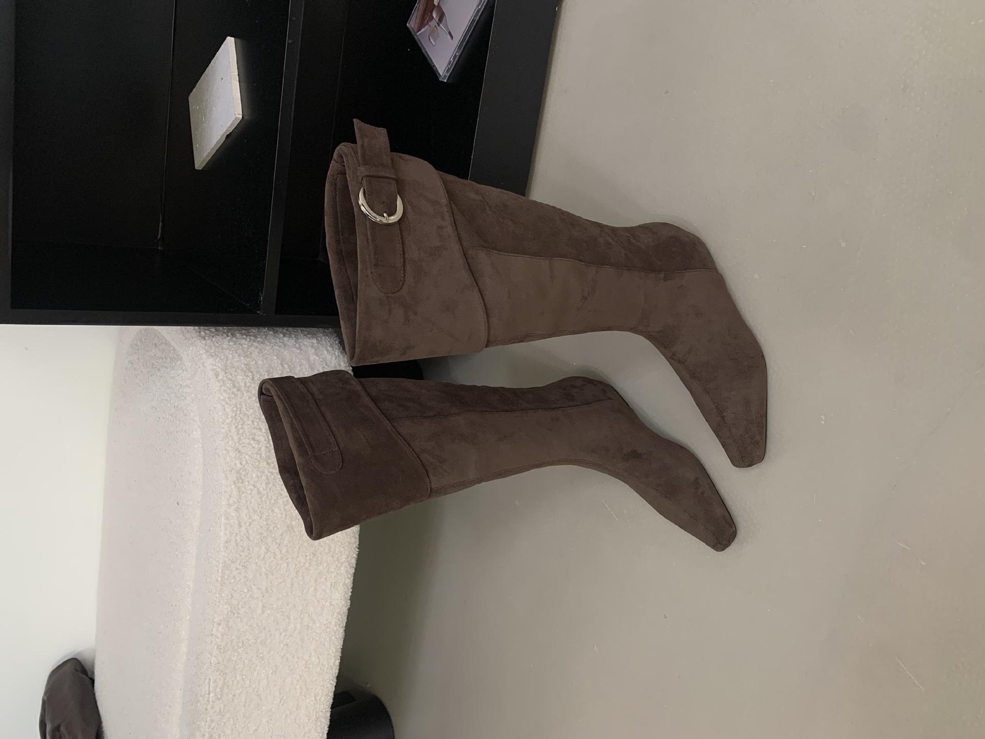 

Design Knight boots 2025 new inner increase 4cm square head high boots autumn and winter low heel thin boots 39