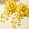 Women Boho Flower Earrings Lightweight Fabric Yellow Flower Ear Studs Holiday Earrings for Parties Beach Summer Vacation