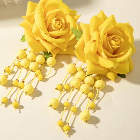 Women Boho Flower Earrings Lightweight Fabric Yellow Flower Ear Studs Holiday Earrings for Parties Beach Summer Vacation
