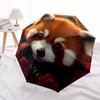 Red Panda and Rose pattern, automatic folding umbrella, portable and foldable design, 8 ribs, a Christmas or birthday gift.