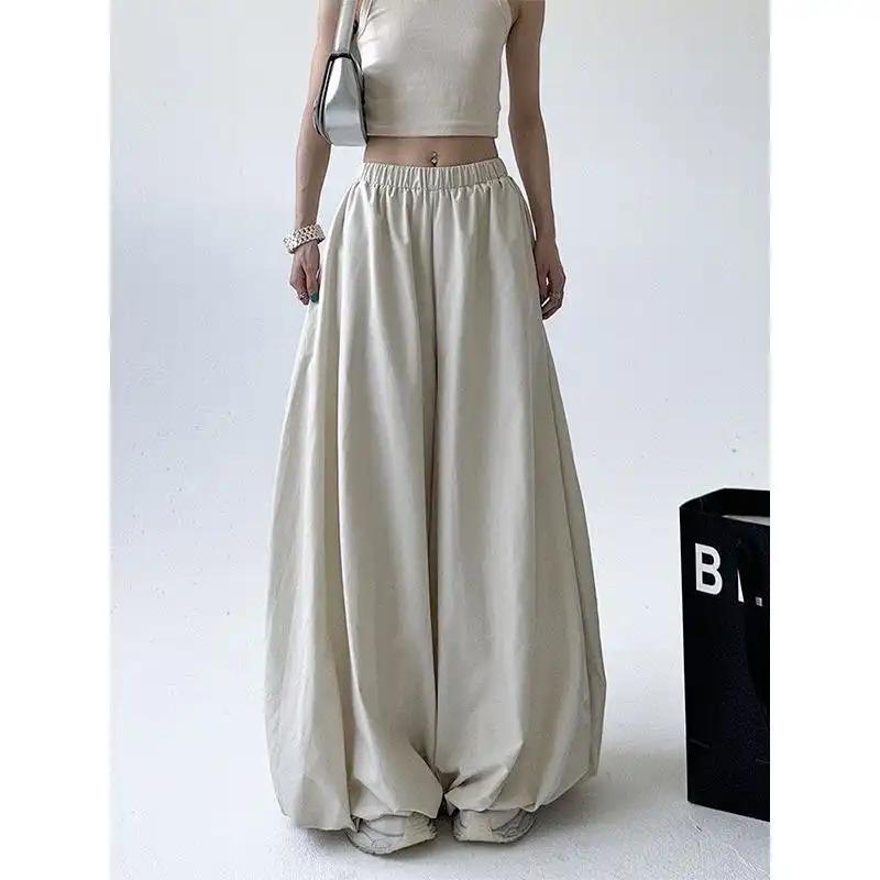 Women Summer Elastic Waist Wide Leg Pants