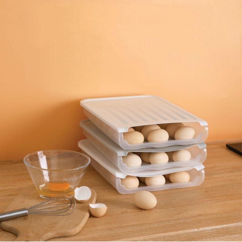 Refrigerator Egg Storage Box with Cover Automatic Rolling Sliding Egg Box Plastic Transparent Can Stack Duck Egg Preservation Box