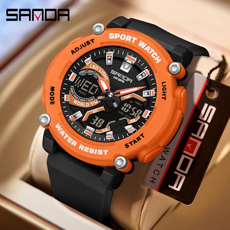 Dual Display Sports Student Watch Men's 5ATM Waterproof Night Light Seismic and Drop resistant Electronic Watch