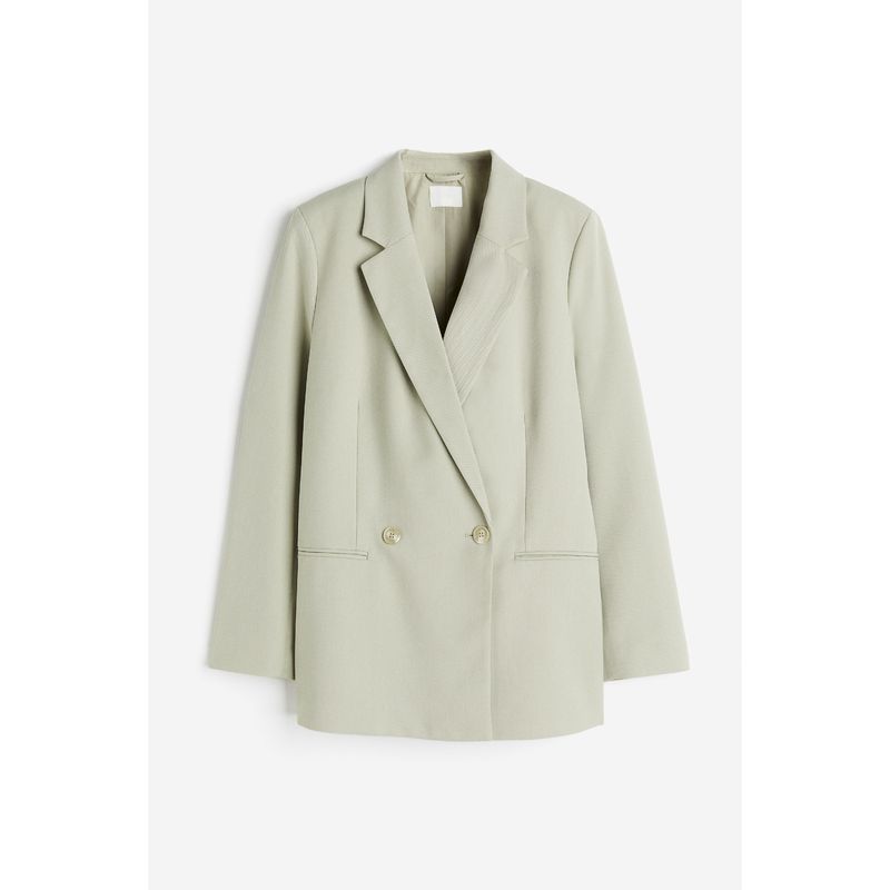 

HM Женский костюм 2025 Лето Новый Тканый материал Плоский лацкан Двубортный Повседневный костюм 1208312 Light khaki green 155/80(XS)